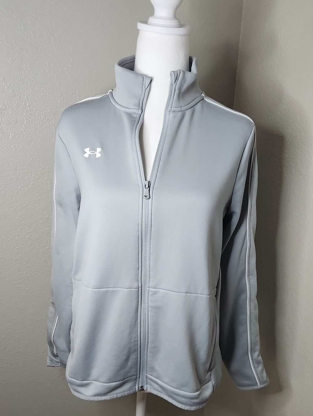 Under Armour Light Gray Track Zip-Up Jacket with White Logo